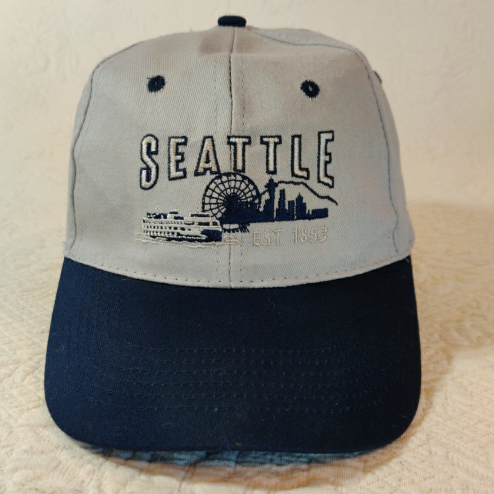 Seattle Waterfront Ferry And City Scene Leavenworth Shirt Company Baseball Cap